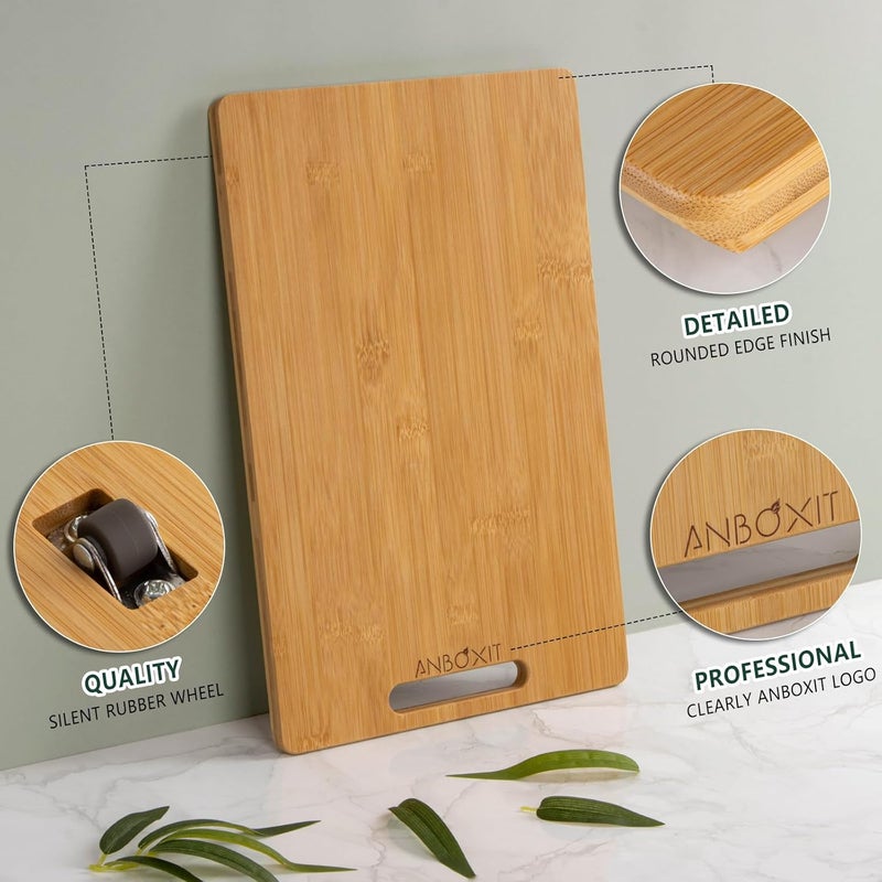 ANBOXIT Bamboo Appliance Slider, Sliding Tray for Coffee Maker, Kitchen Countertop Appliance Rolling Tray, Coffee Pot Slider Tray with Rubber Wheels, Deep - Medium (14.5"D x 9.5"W) - Image 3